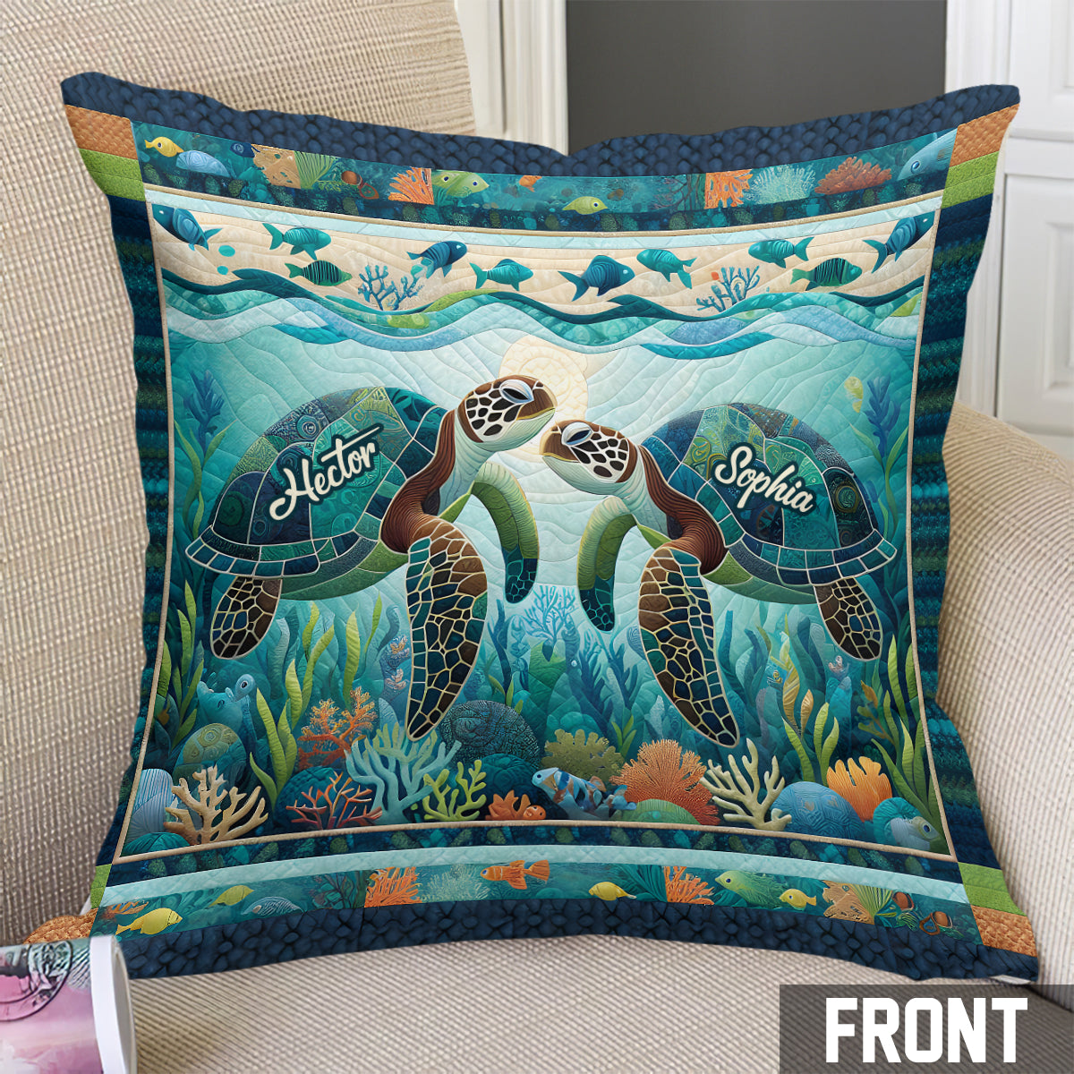 You & Me And The Sea - Personalized Turtle Throw Pillow