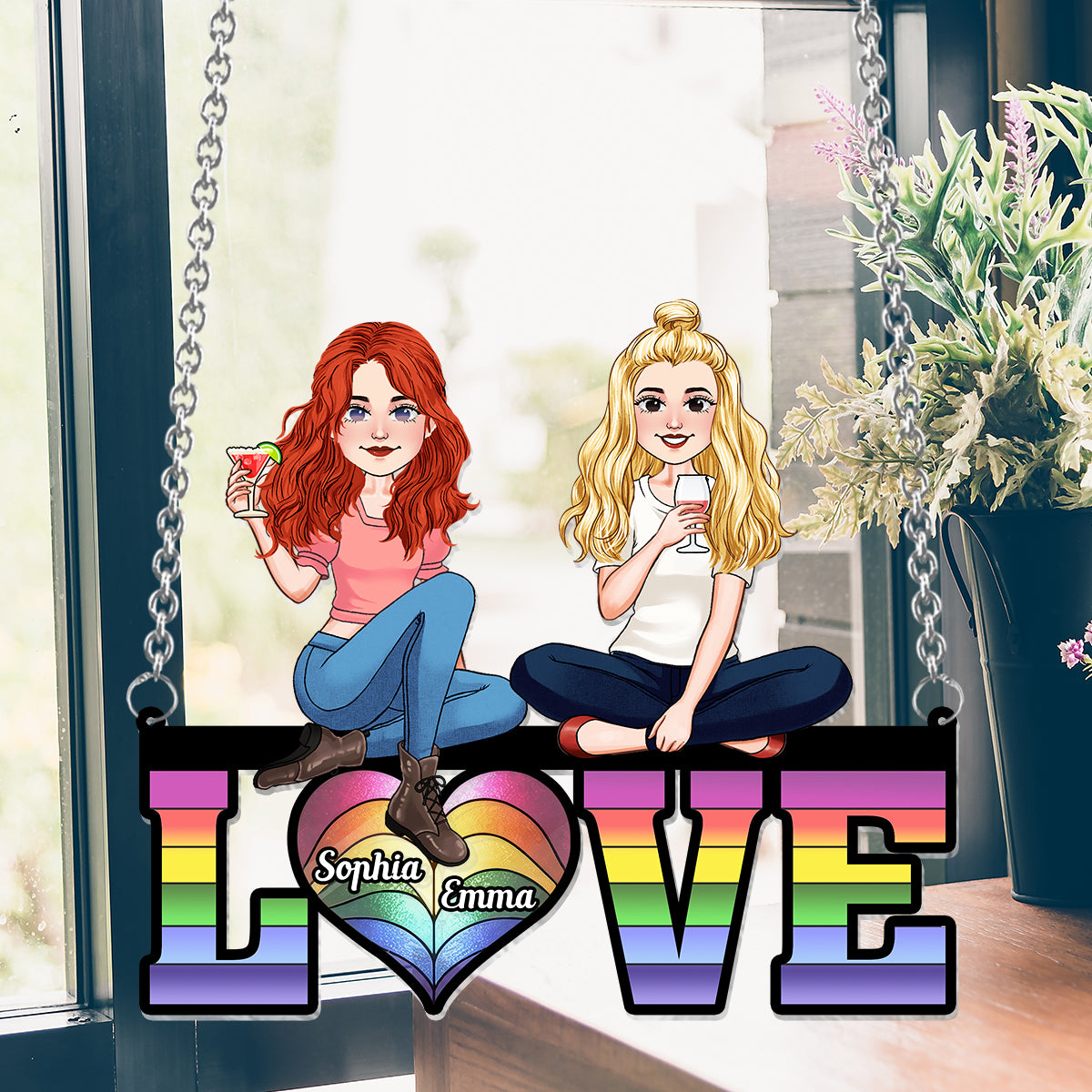 Love - Personalized LGBT Support Window Hanging Suncatcher Ornament