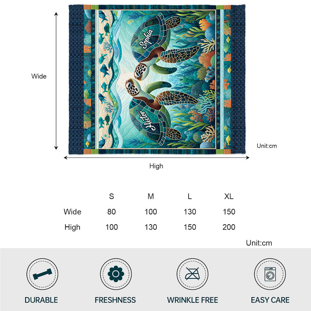 You & Me And The Sea - Personalized Turtle Blanket