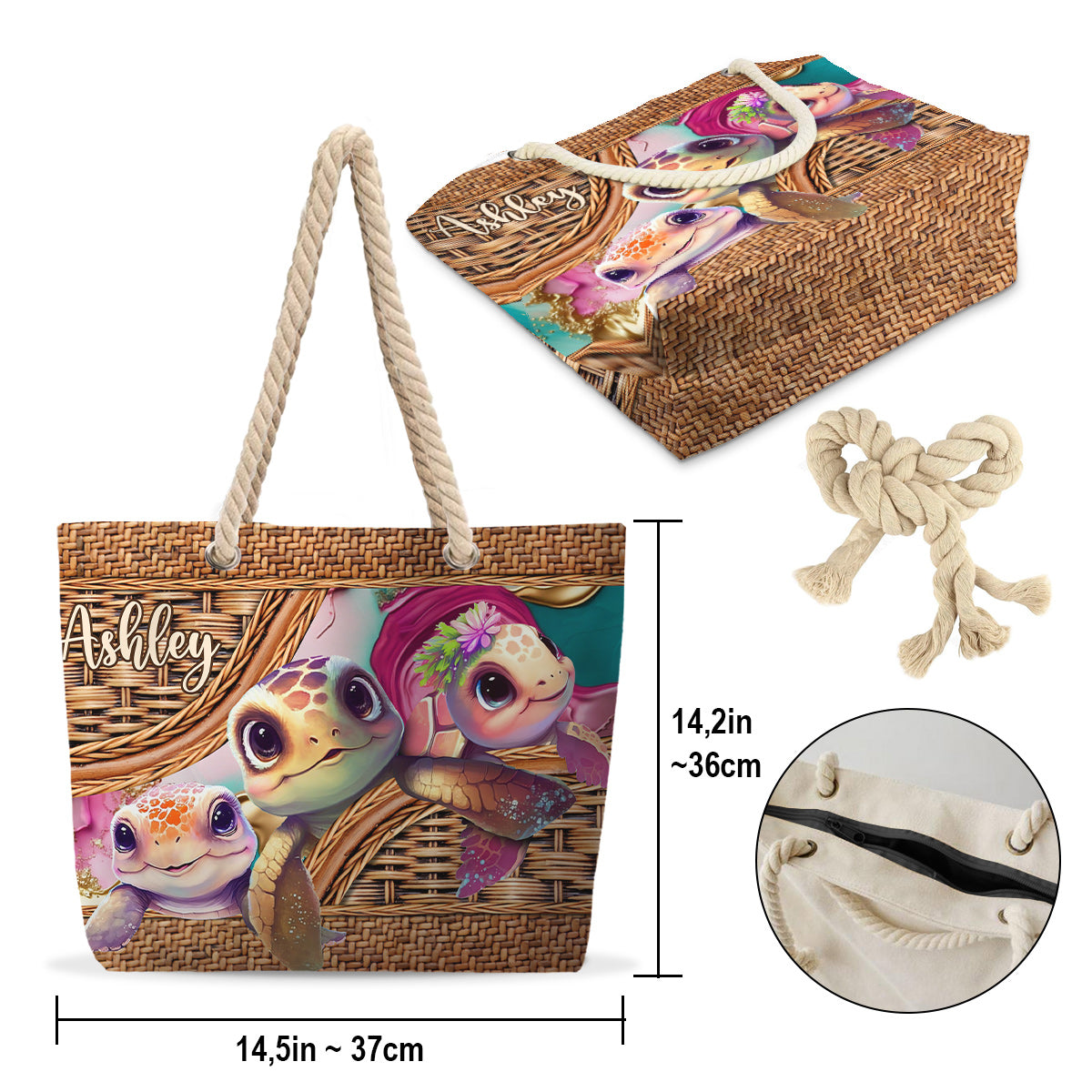 Cute Turtle - Personalized Turtle Beach Bag