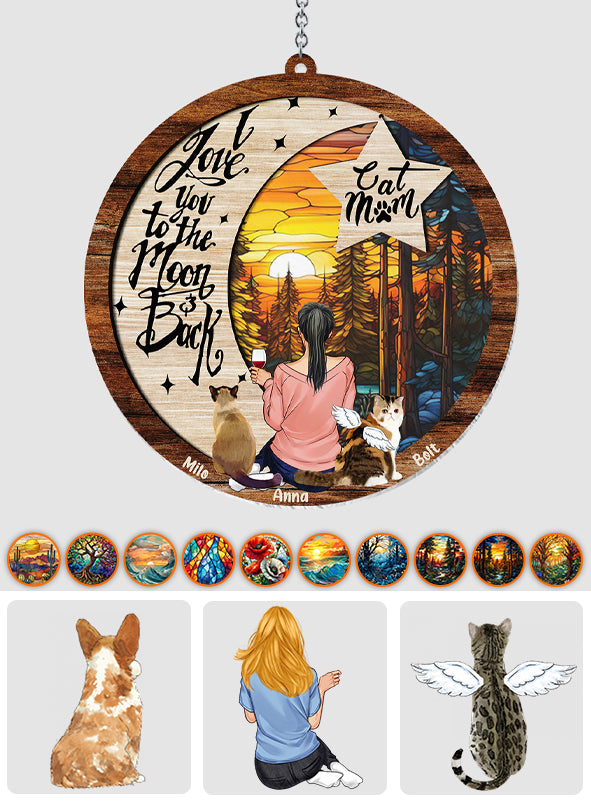 Ich liebe dich bis zum Mond und zurück – Geschenk für Hunde- und Katzenliebhaber, für alle, die einen Hund oder eine Katze verloren haben – Personalisierter Fensterhänger
