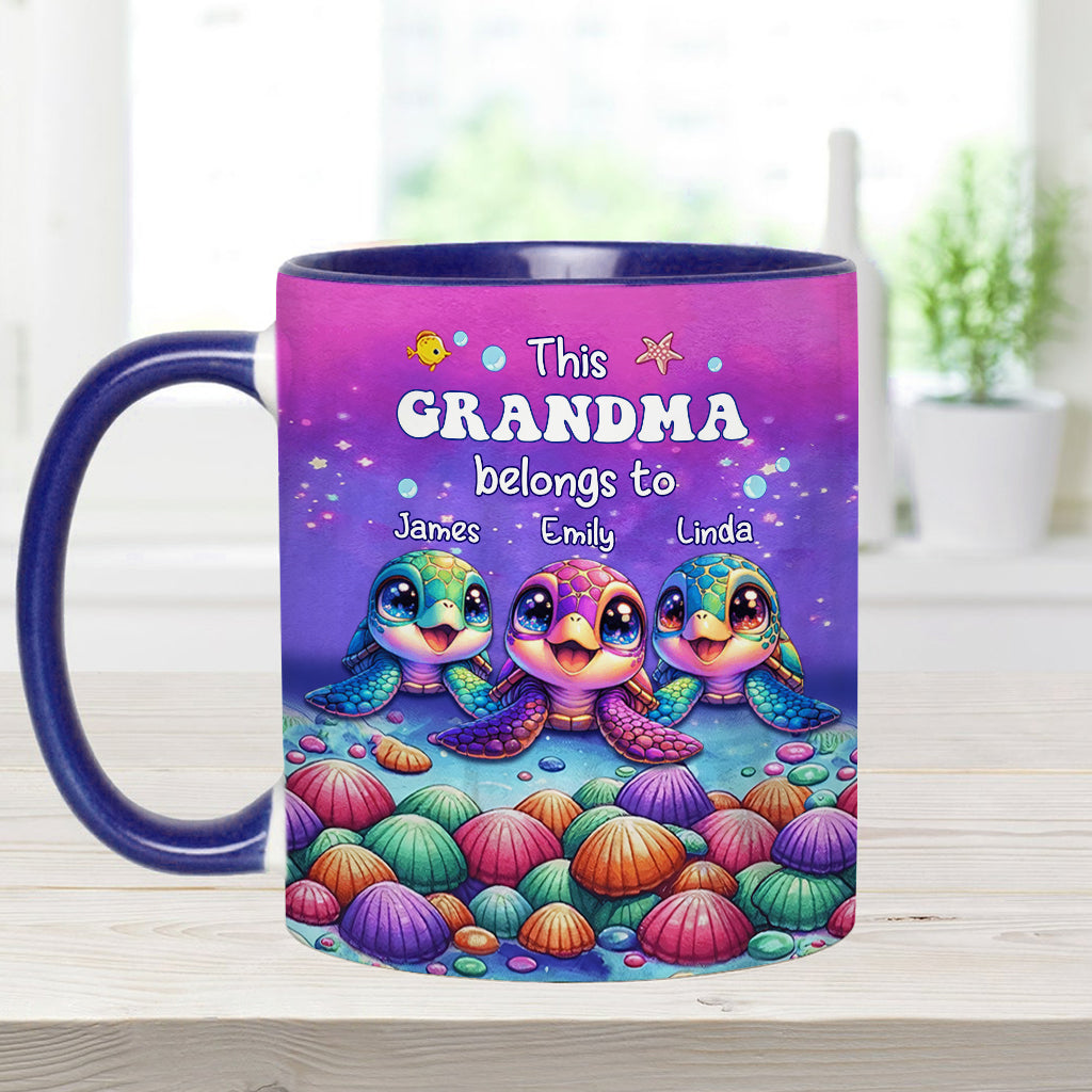 This Grandma Belongs To Sea Turtle Version - Personalized Grandma Accent Mug