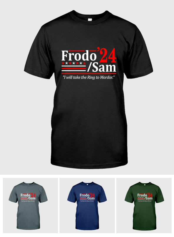 Hobbit-Duo-Wahl 2024 – Ich bringe den Ring – Lustiges Buch-Nerd-Film-Cosplay-USA-Humor – XS–6XL – Unisex-T-Shirt aus weichem Material