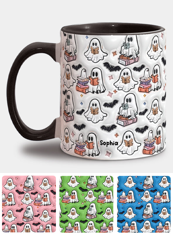 Mug personnalisé avec un adorable fantôme lisant des livres