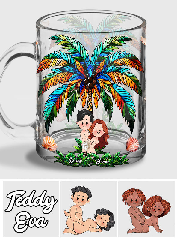 I Fcking Love You Palm Tree Happy Couple - Personalized Couple Glass Mug