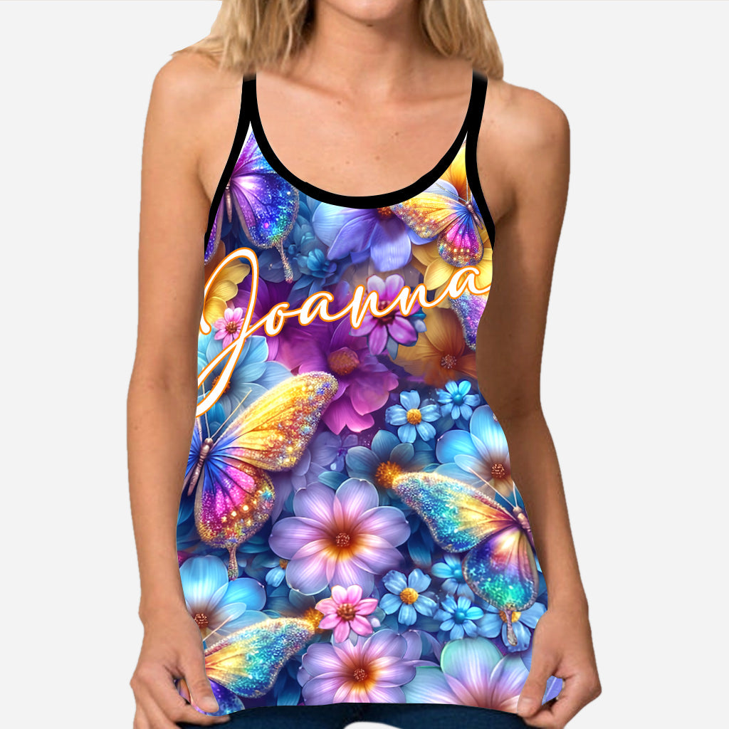Beautiful Butterflies - Personalized Butterfly Cross Tank Top and Leggings