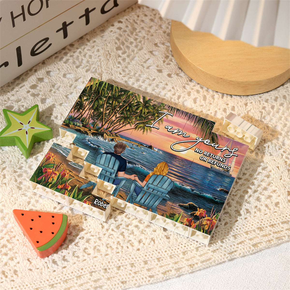 Couple Beach Tropical Landscape - Personalized Couple One-sided Horizontal Rectangle Building Brick Blocks