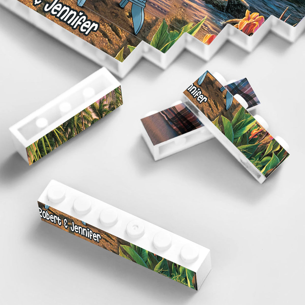 Couple Beach Tropical Landscape - Personalized Couple One-sided Horizontal Rectangle Building Brick Blocks