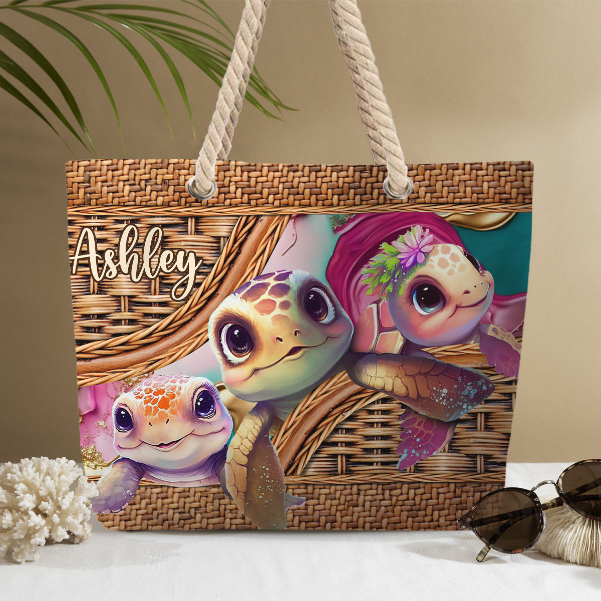 Cute Turtle - Personalized Turtle Beach Bag