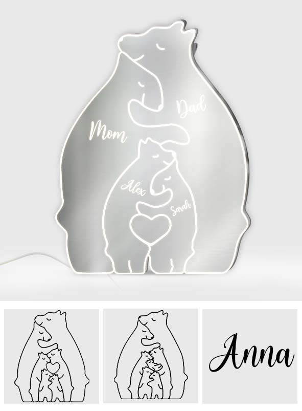 Famille Ours - Miroir lumineux personnalisé pour toute la famille