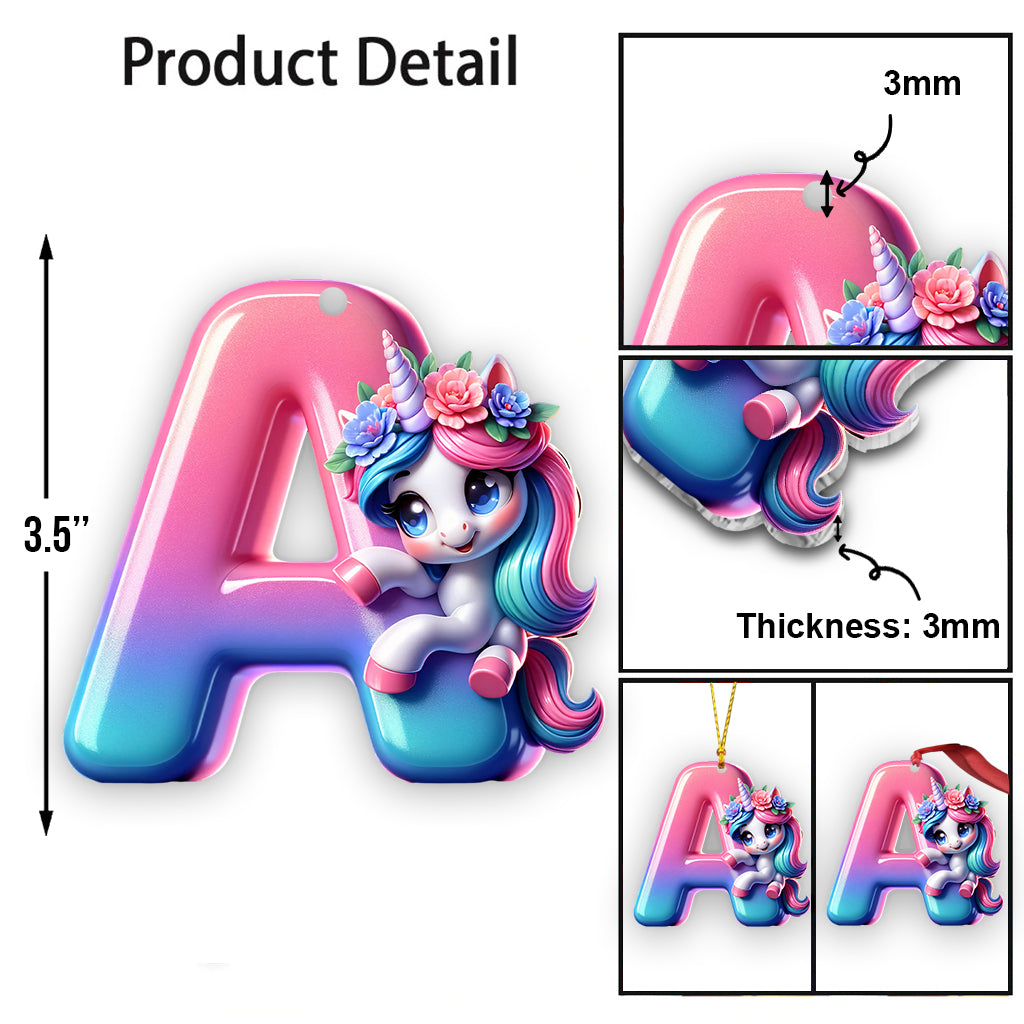 Cute Unicorn Letter - Personalized Kid Ornament