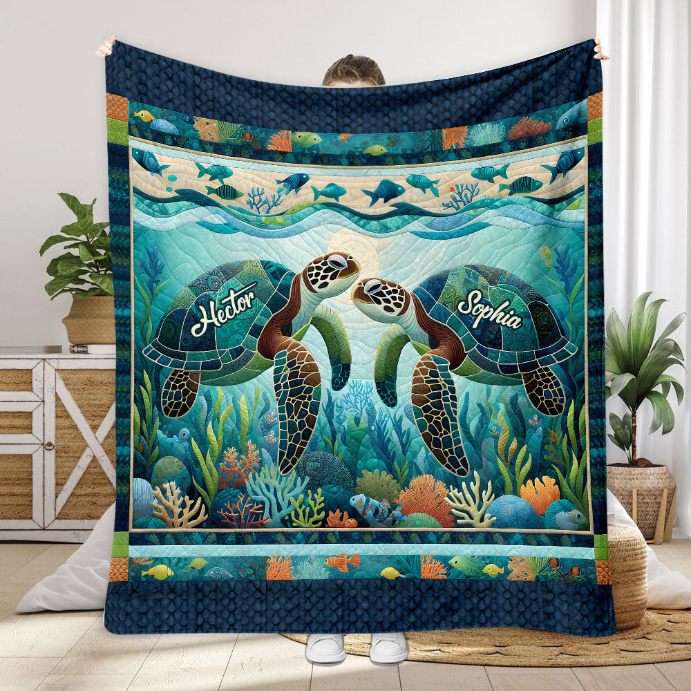 You & Me And The Sea - Personalized Turtle Blanket