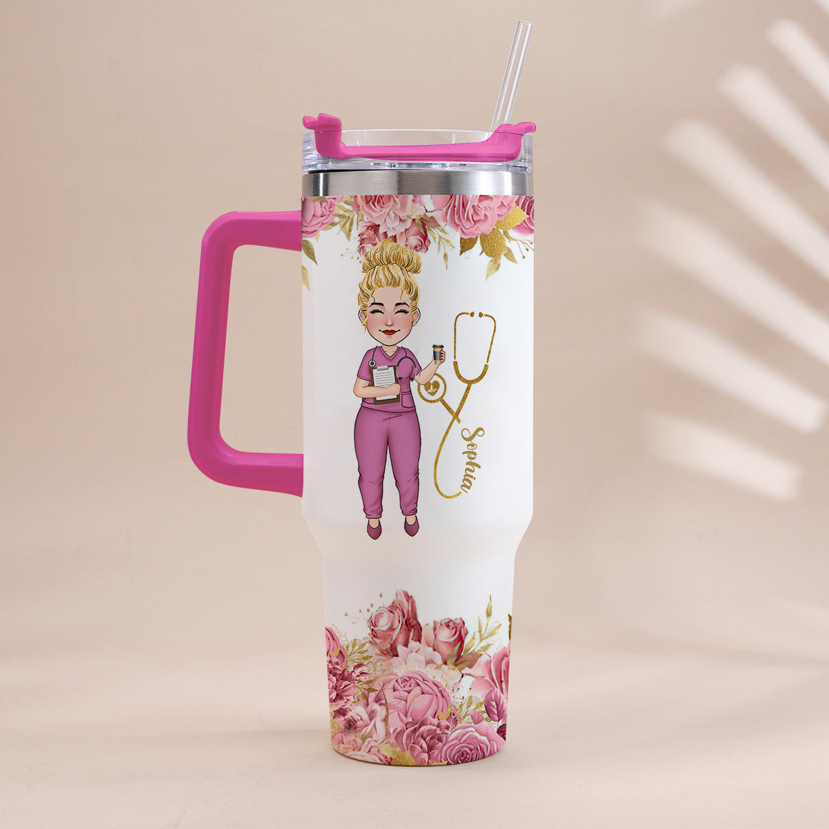 Nurse Nutrition Facts - Personalized Nurse Tumbler With Handle