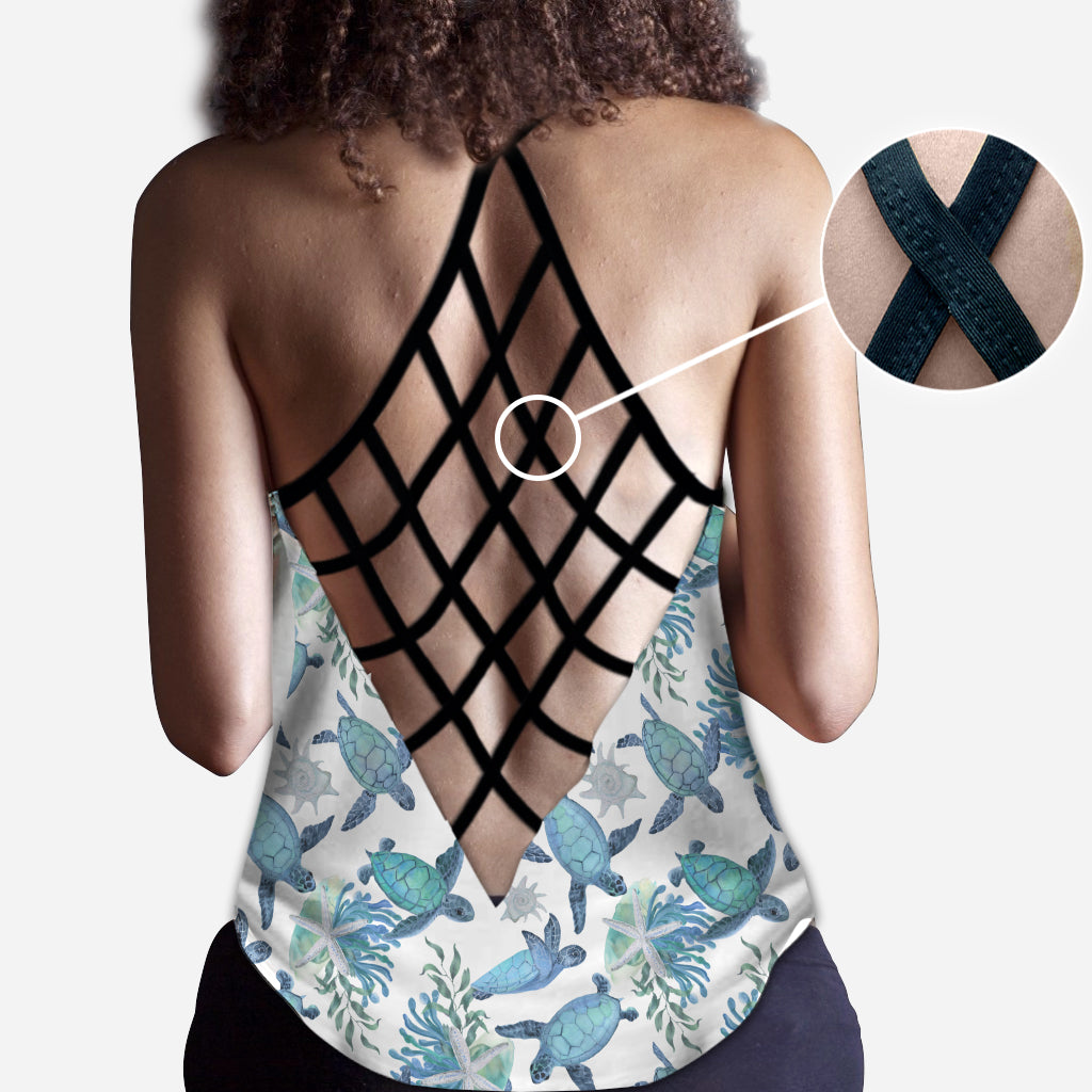Love Turtles - Personalized Turtle Cross Tank Top and Leggings