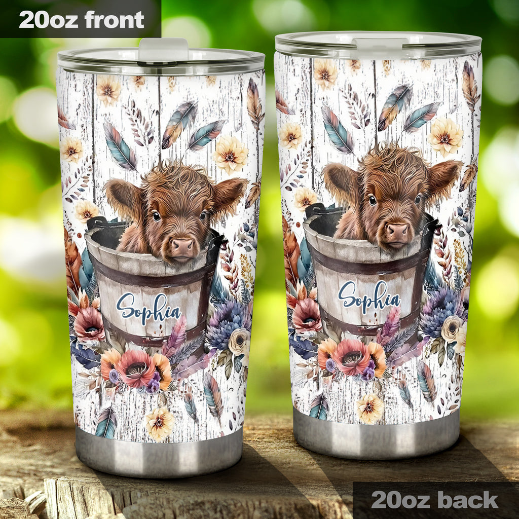 Baby Highland Cow In a Bucket - Personalized Tumbler