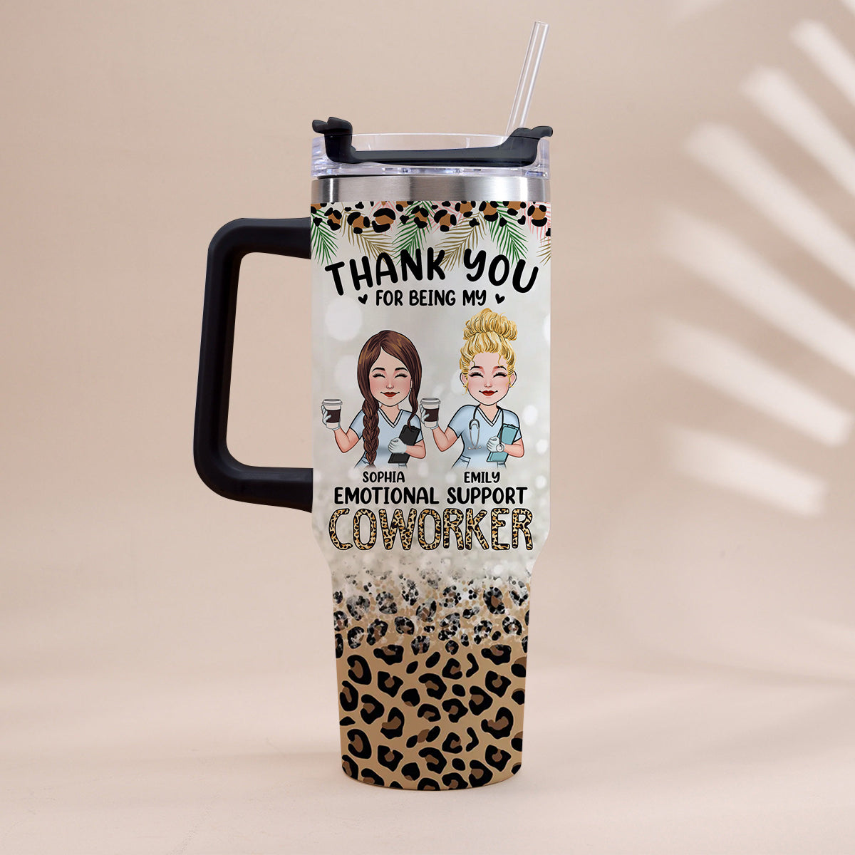 Thank You For Being My Emotional Coworker - Personalized Nurse Tumbler With Handle
