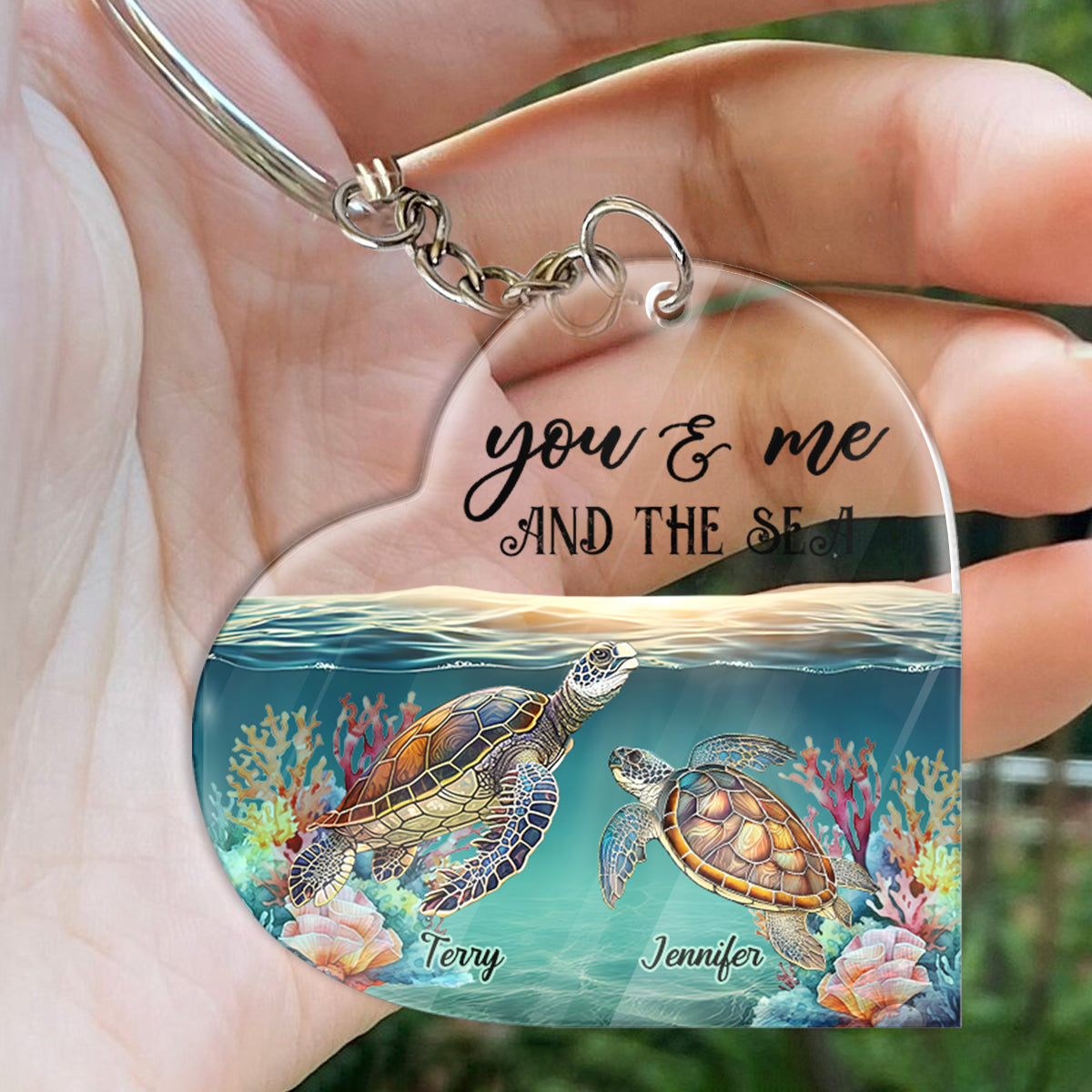 You & Me And The Sea - Personalized Turtle Keychain