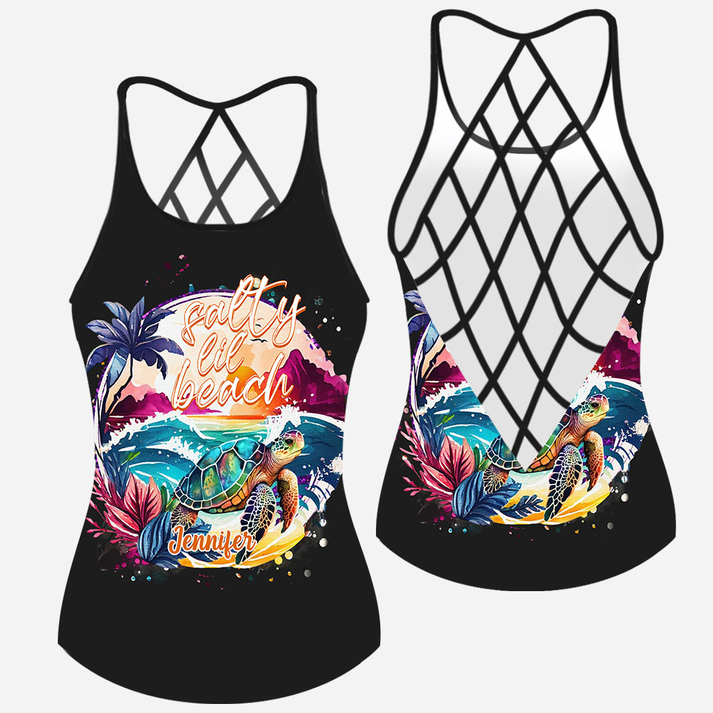 Salty Lil' Beach - Personalized Turtle Cross Tank Top