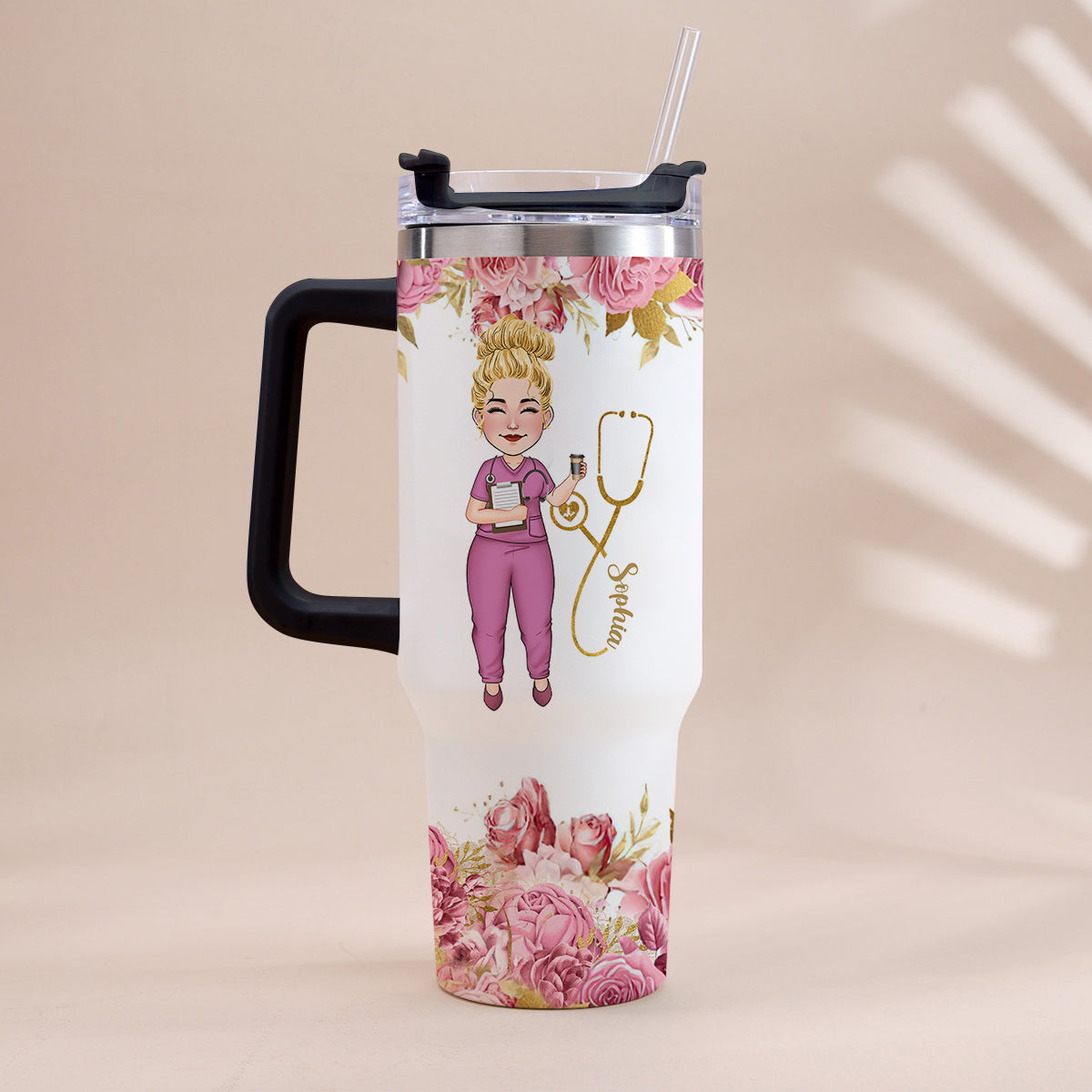 Nurse Nutrition Facts - Personalized Nurse Tumbler With Handle