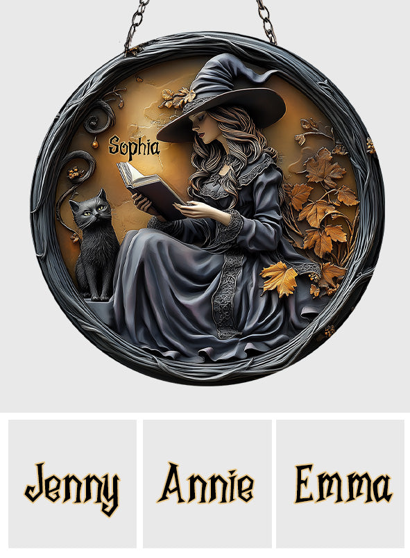 Beautiful Witch & Her Black Cat - Personalized Witch Round Metal Sign