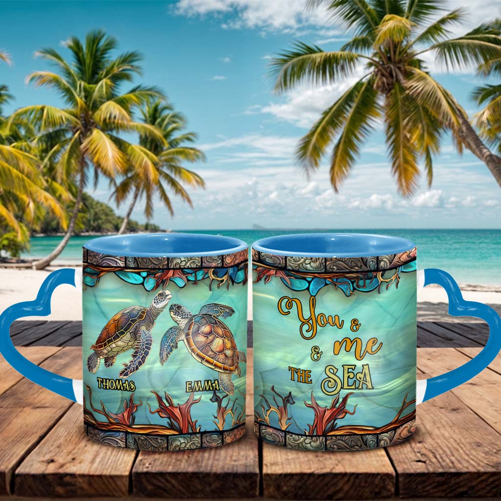 You And Me And The Sea - Personalized Turtle Heart Handle Mug
