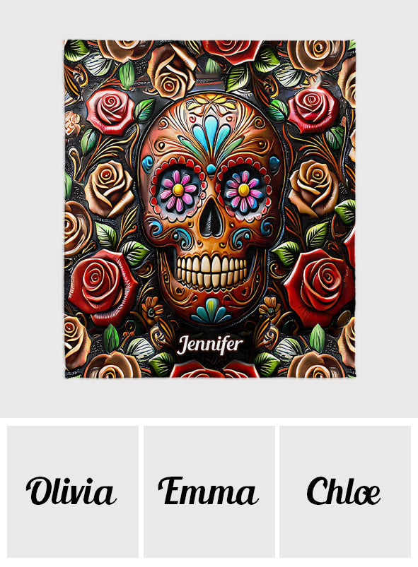 Roses And Skull - Personalized Skull Blanket