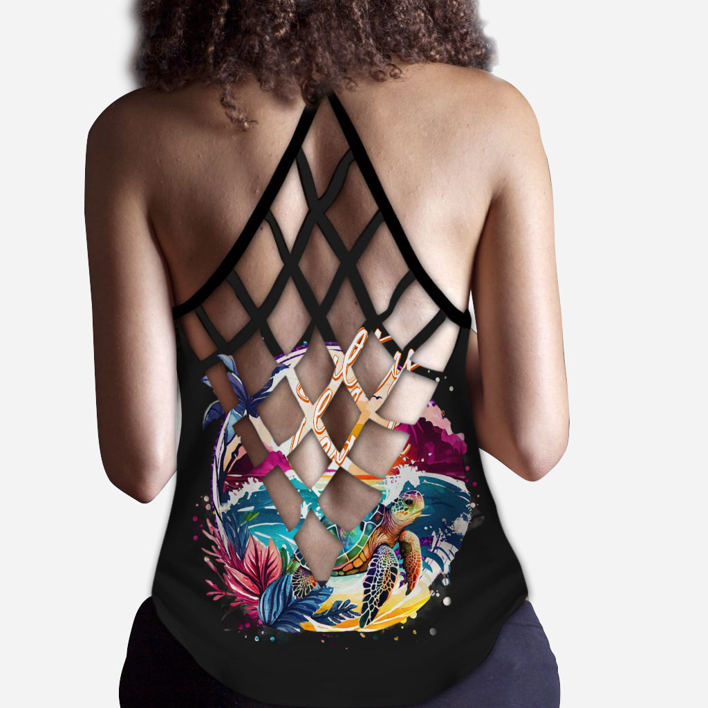 Salty Lil' Beach - Personalized Turtle Cross Tank Top