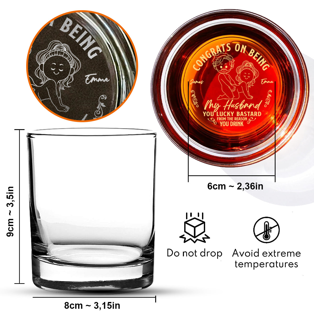 Congrats On Being My Husband Boyfriend - Personalized Couple Engraved Whiskey Glass