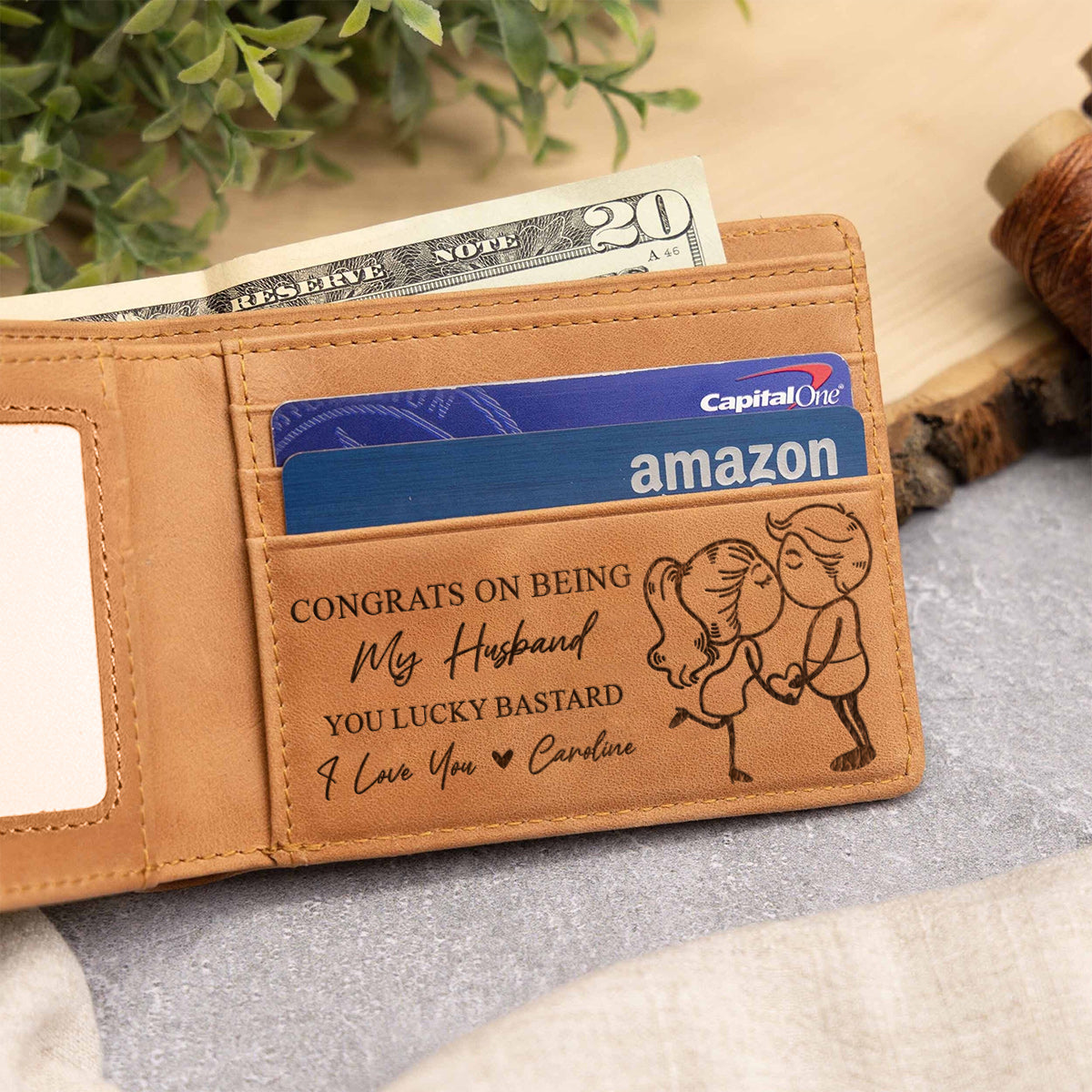 Congrats On Being My Husband Boyfriend - Personalized Couple Leather Wallet