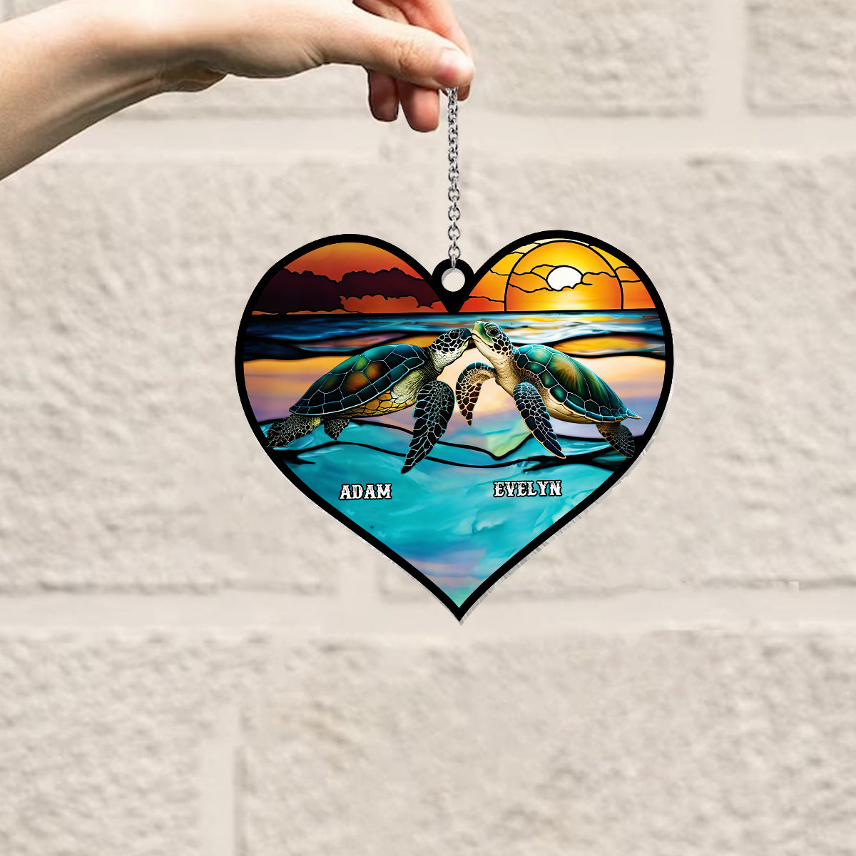 I Love You To The Beach And Back - Personalized Turtle Window Hanging Suncatcher Ornament