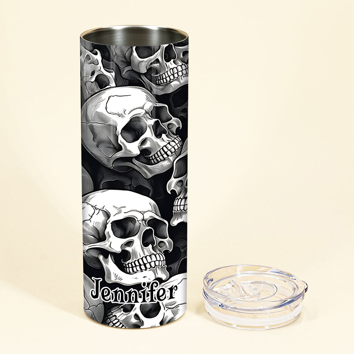 Skull And Fire - Personalized Skull Glow Skinny Tumbler