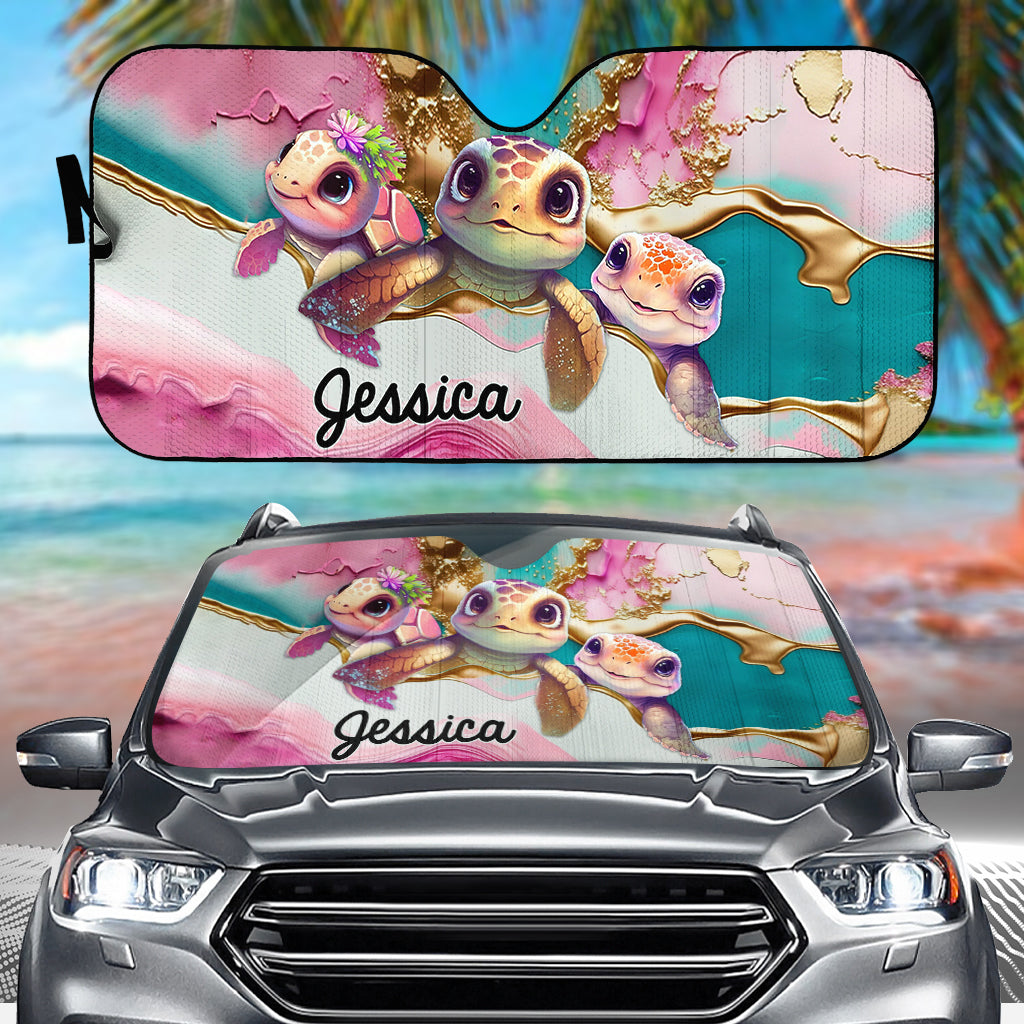 Cute Pink Turtle - Personalized Turtle Car Sunshade