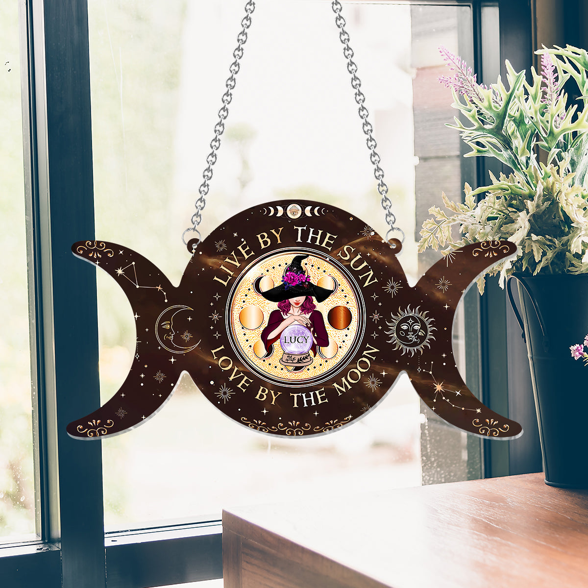 As Above So Below - Personalized Witch Window Hanging Suncatcher Ornament