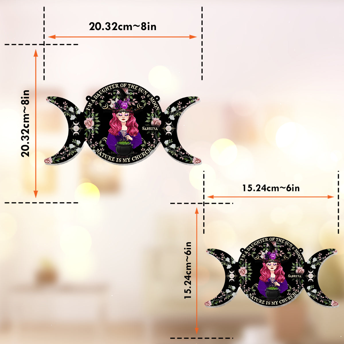 I'm A Daughter Of The Sun And Moon, Nature Is My Church - Personalized Witch Window Hanging Suncatcher Ornament