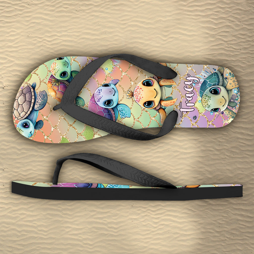 Cute Turtles - Personalized Turtle Flip Flops