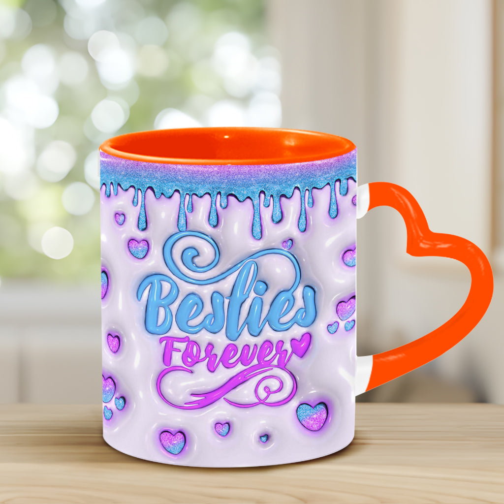Besties Forever Beautiful Birth Month Flower - Personalized Bestie Heart Handle Mug