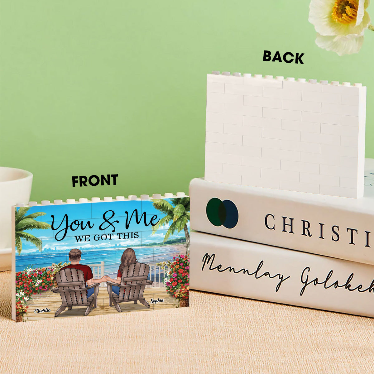 Couple Beach Landscape Retro Vintage - Personalized Couple One-sided Horizontal Rectangle Building Brick Blocks