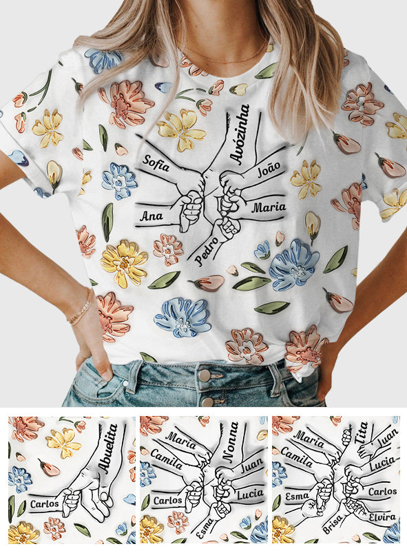 Mom's Love Hands Holding Pastel Floral - Personalized Mother All Over Shirt