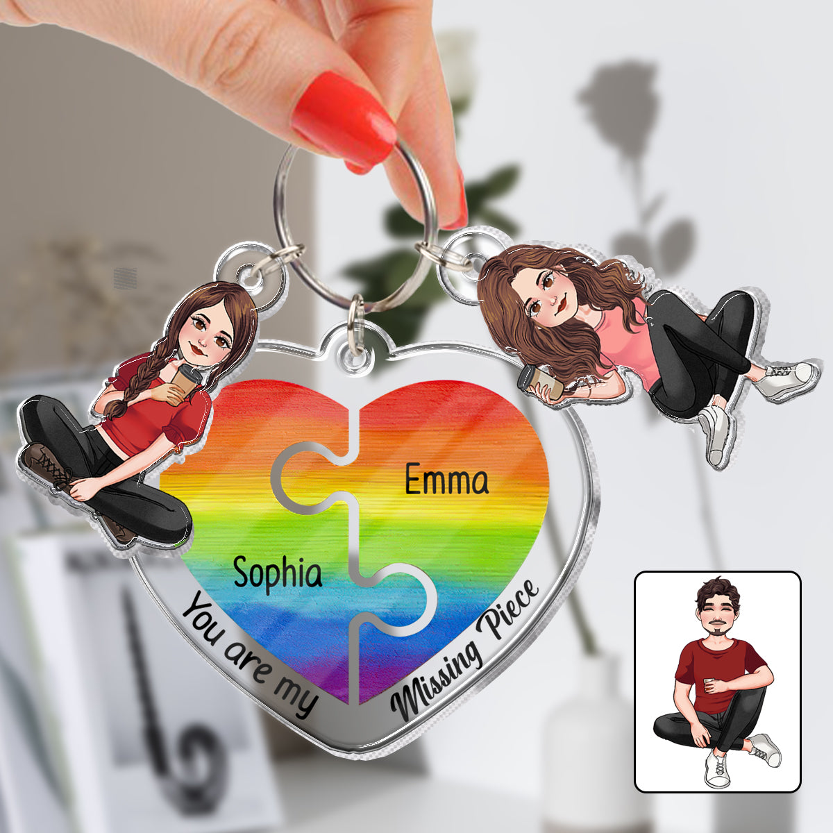You Are My Missing Piece - Personalized LGBT Support Keychain with Charms