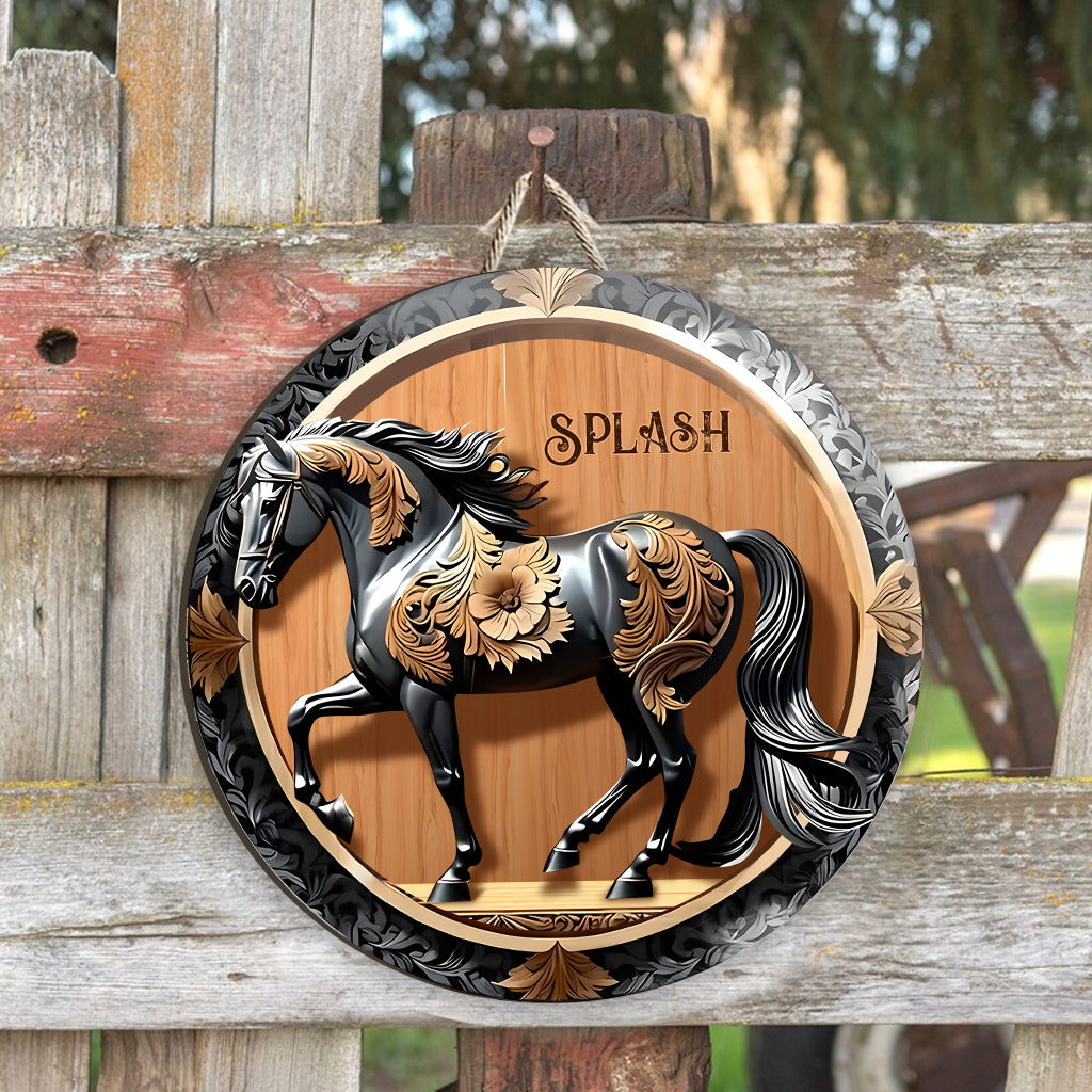 Black Horse - Personalized Horse Custom Shaped Wood Sign