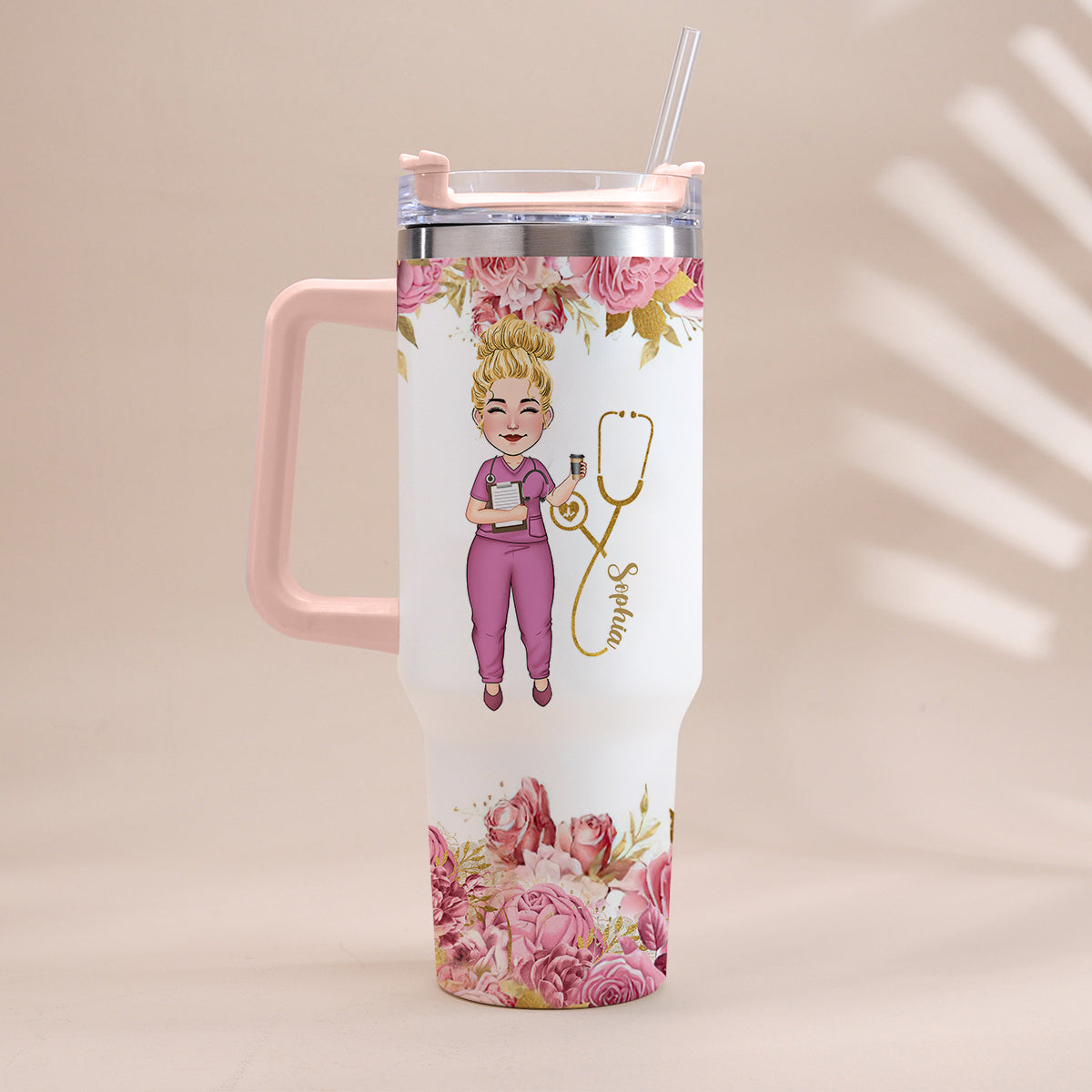 Nurse Nutrition Facts - Personalized Nurse Tumbler With Handle