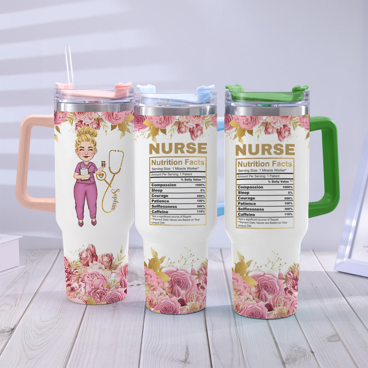 Nurse Nutrition Facts - Personalized Nurse Tumbler With Handle