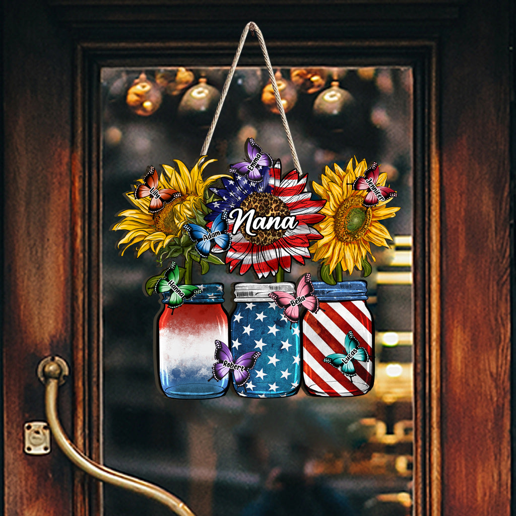 Red White Blue American Nana Mama Any Title - Personalized Grandma Custom Shaped Wood Sign