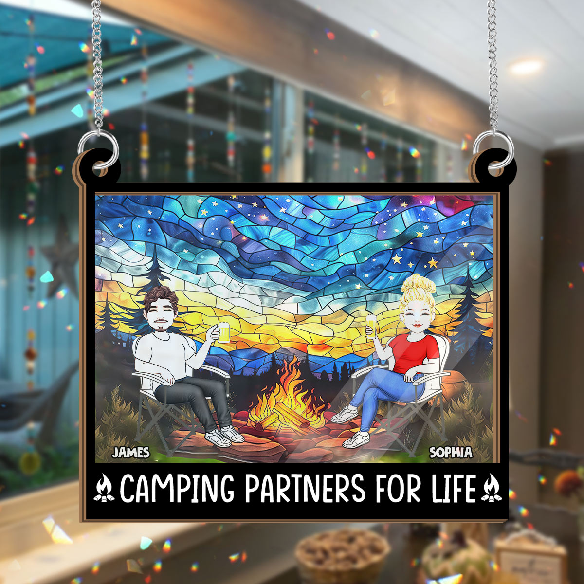 Camping Partners For Life - Personalized Camping 2 Layered Window Hanging Suncatcher
