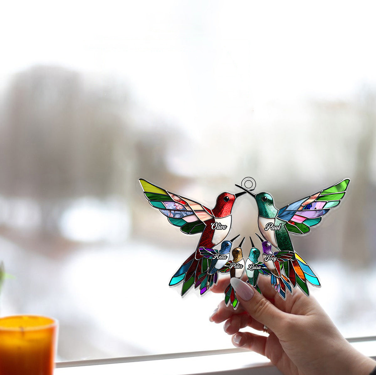 Family Members Hummingbirds - Personalized Family Window Hanging Suncatcher Ornament