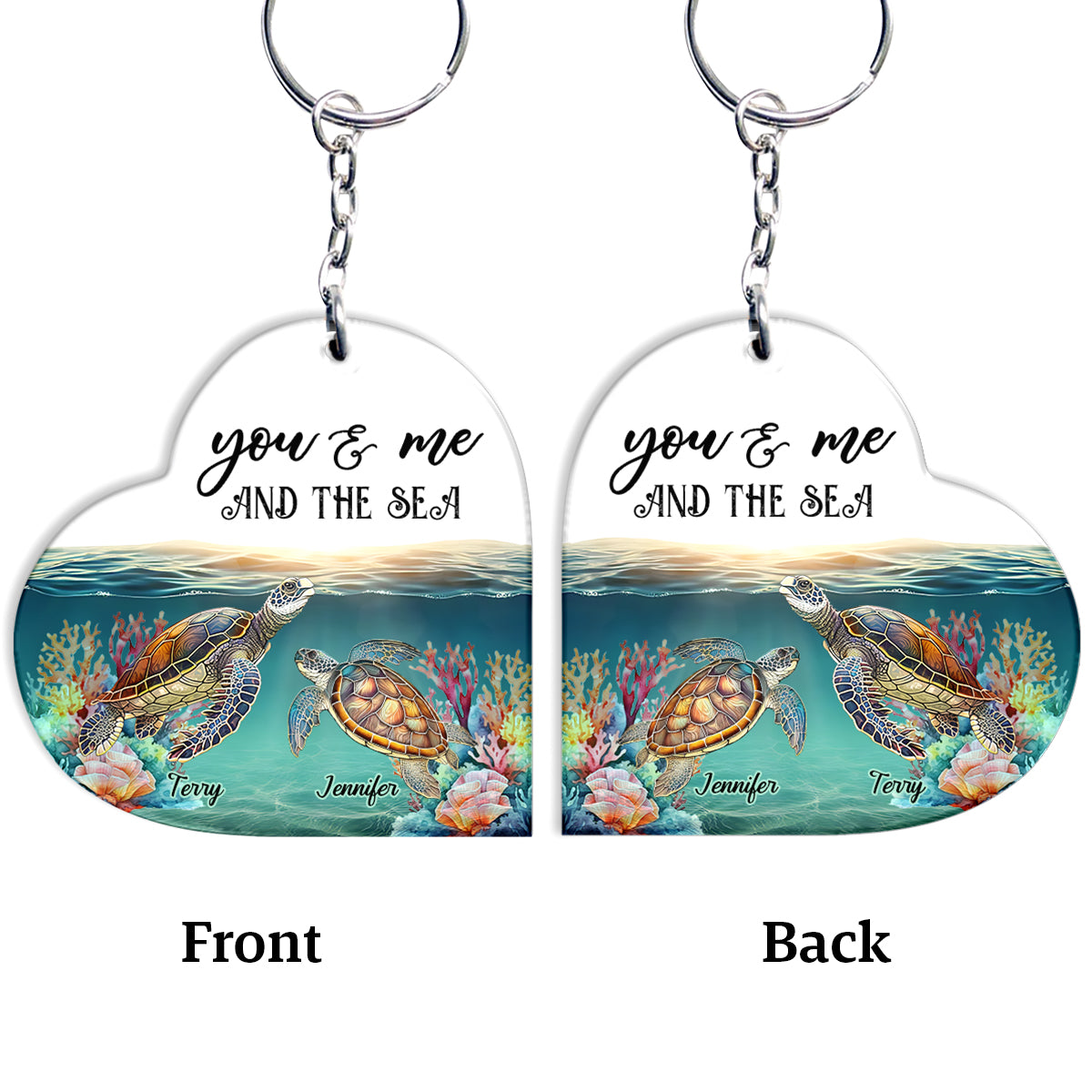 You & Me And The Sea - Personalized Turtle Keychain