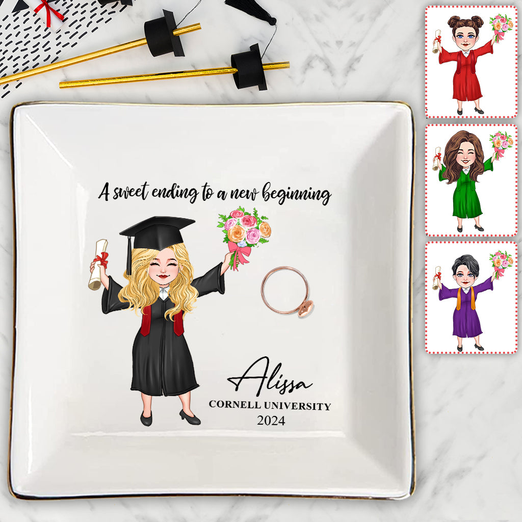 A Sweet Ending To A New Beginning - Personalized Graduation Jewelry Dish