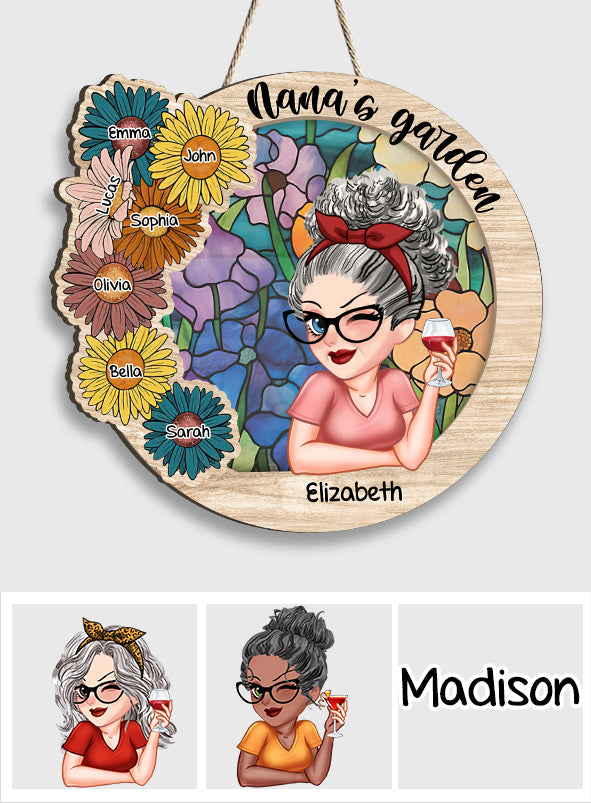 Grandma's Garden - Personalized Grandma Custom Shaped Wood Sign