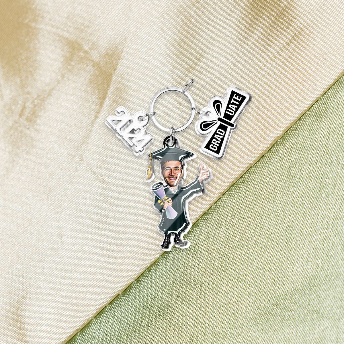 Funny Graduate Caricature - Personalized Graduation Keychain with Charms