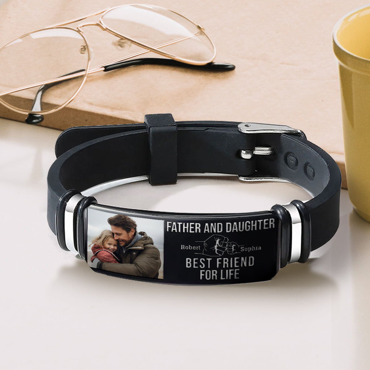 Father & Daughter Son Best Friend For Life - Personalized Father Engraved Bracelet